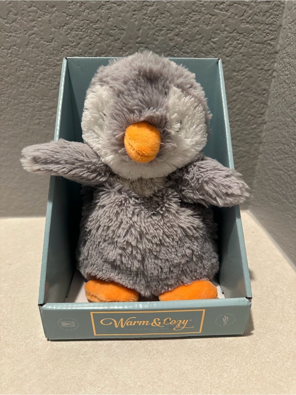 Gray Plush Penguin Stuffed Toy - Microwavable